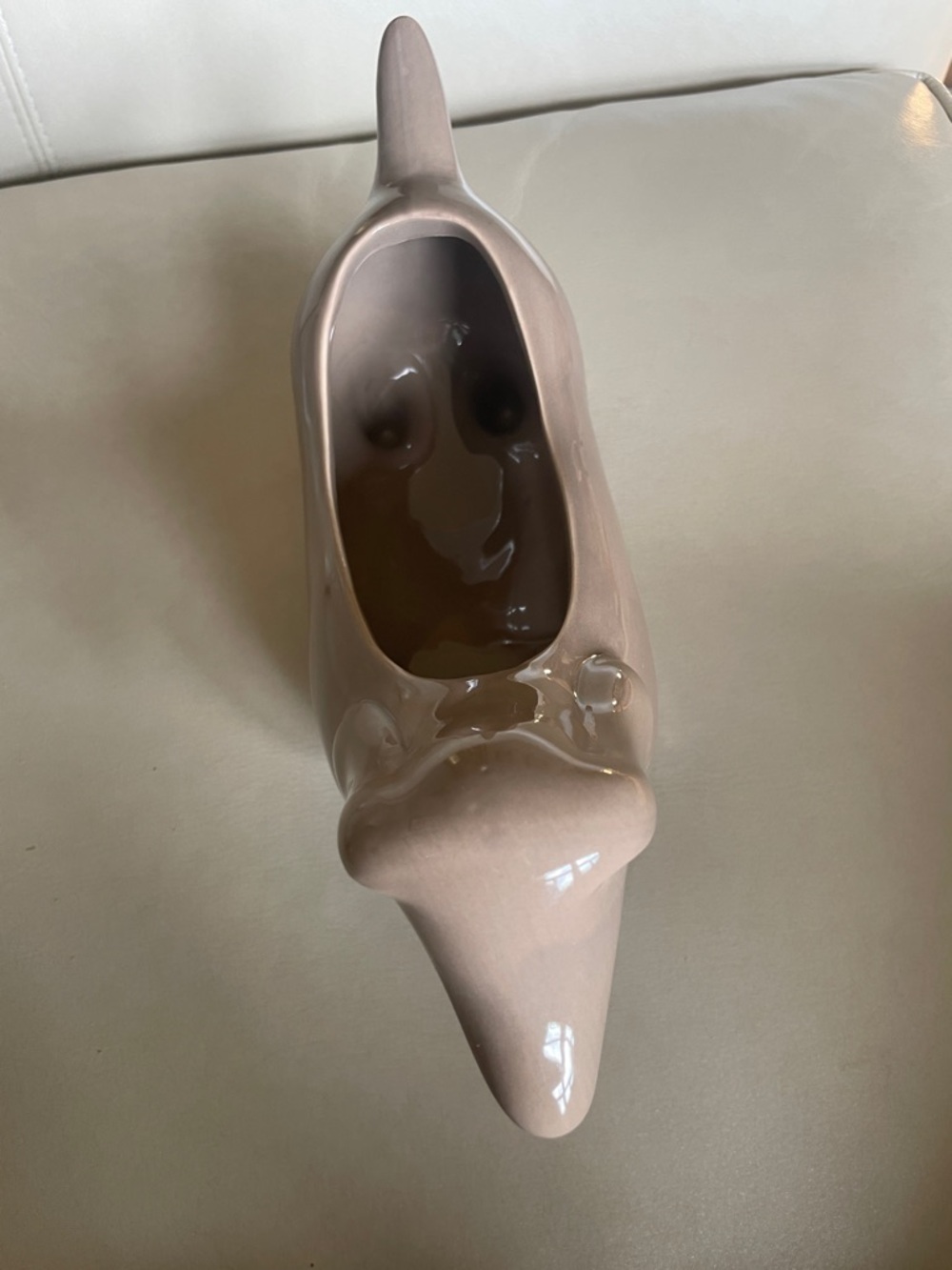 Ceramic Dachshund Planter in Taupe - Picture 2 of 7